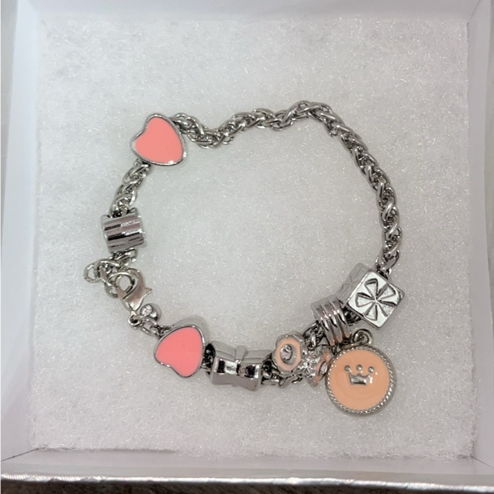 Silver and Pink Charm Bracelet